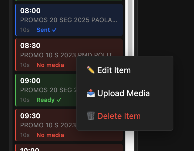 Right-click context menu