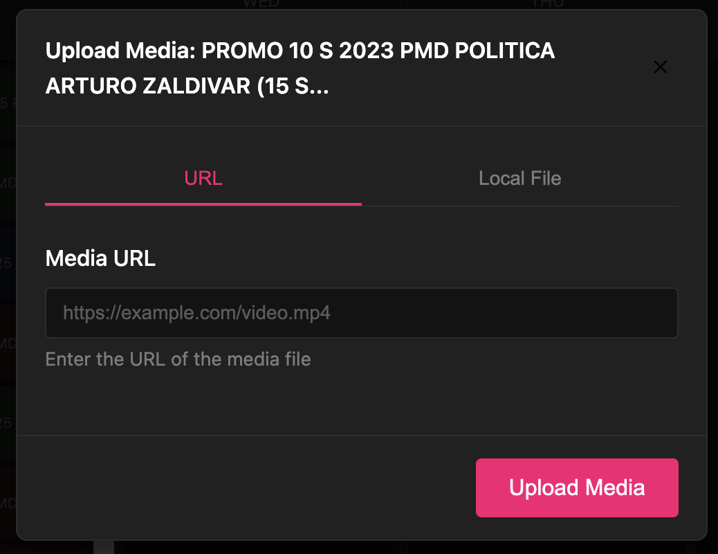 Upload media dialog
