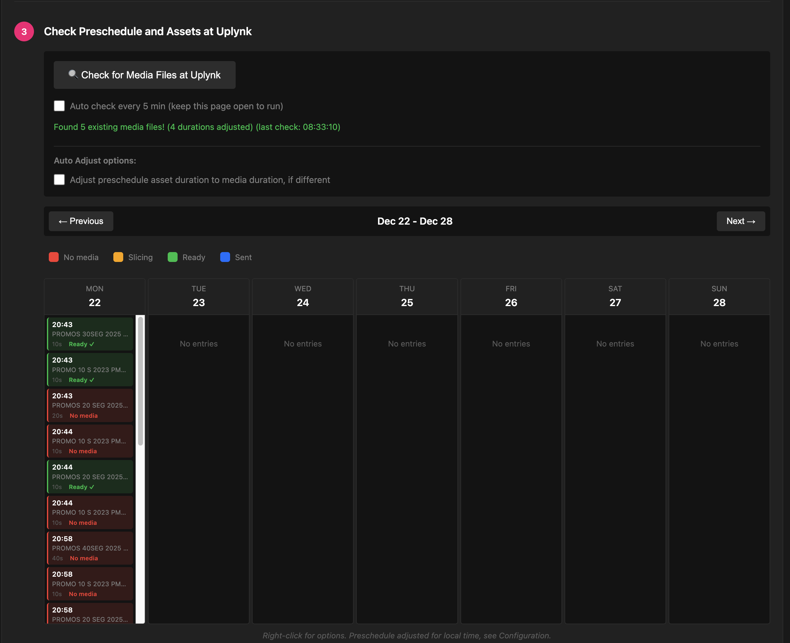 Week view with preschedule entries